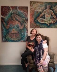Mom and Me beside the Family Lineage Painting